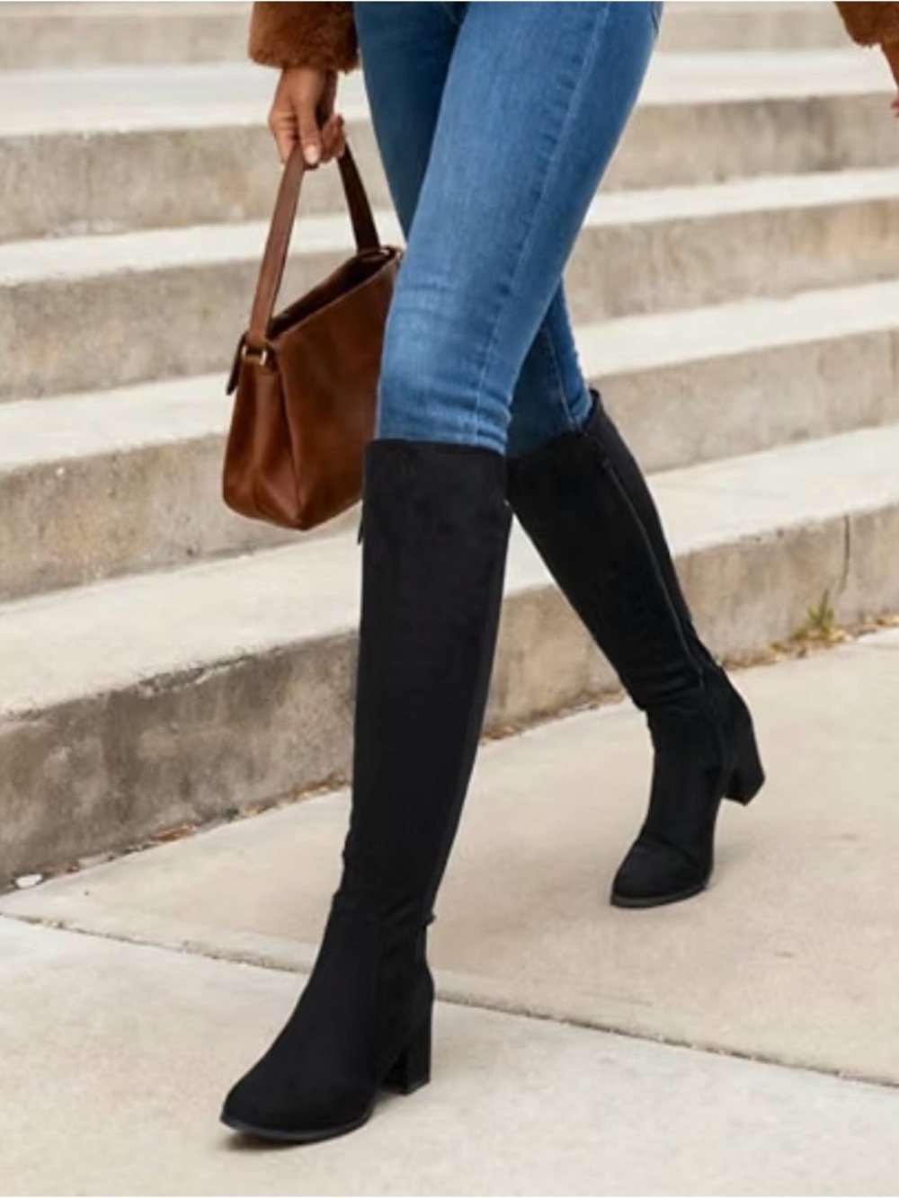 DREAM PAIRS Women’s Size 9 Black Knee High Boots-Stretch Fabric-2.3 Block Heel